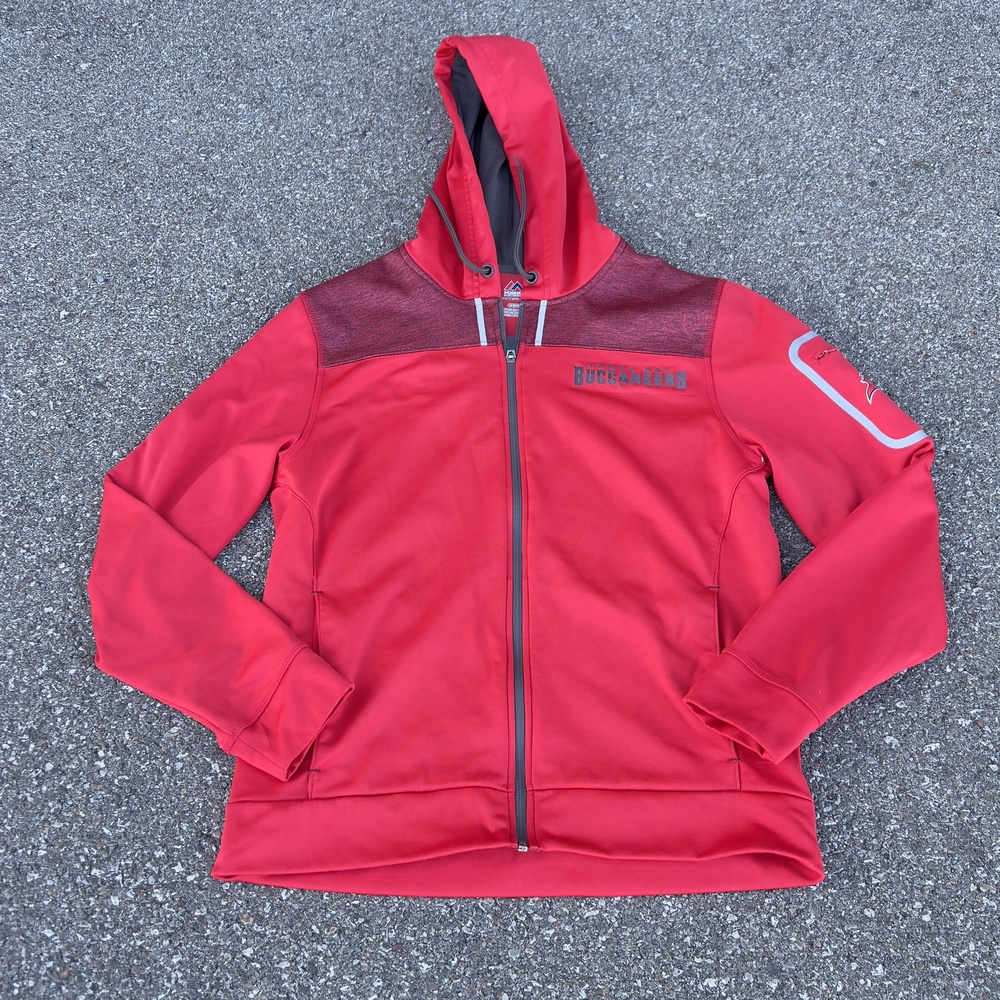 Tampa Bay Buccaneers Jacket Mens Medium Red NFL Football Majestic Hooded